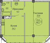 1-комн, 64кв м, этаж 6/11 улица Адмиральского, 1А