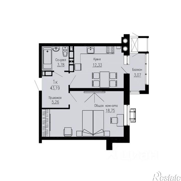 1-комн квартира в новом доме Огородная улица, 39В,  д. 39В