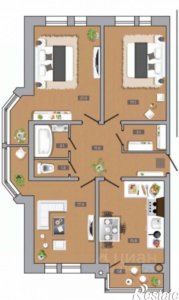 3-комн квартира улица Нежнова, 21,  д. 21