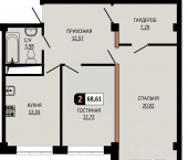 2-комн, 68 кв м, этаж 9/10 улица Ермолова, 28