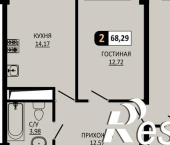 2-комн, 68 кв м, этаж 9/10 улица Ермолова, 28А