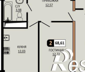 2-комн, 69 кв м, этаж 9/10 улица Ермолова, 28А